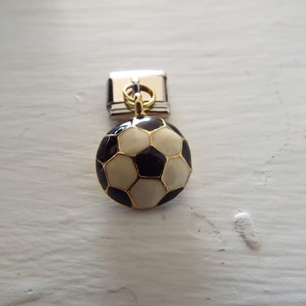 Enamel soccer ball dangle 9mm stainless steel Italian charm bracelet link new